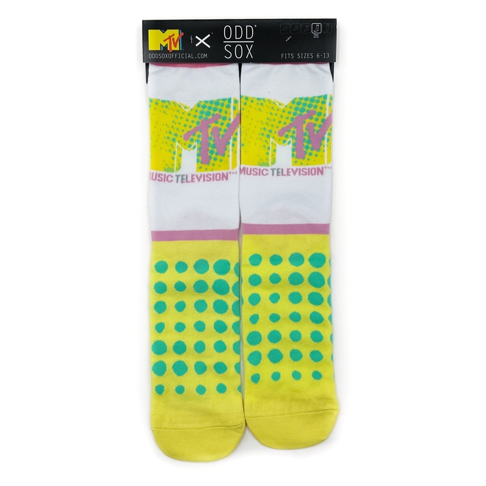 Odd Sox MTV Pop Art Crew Socks Mens Womens Retro 80s 90s Pastel Fun Novelty Gift
